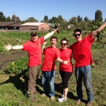 I organized the company volunteer day to work on a local farm. Over 20 of my co-workers showed up.